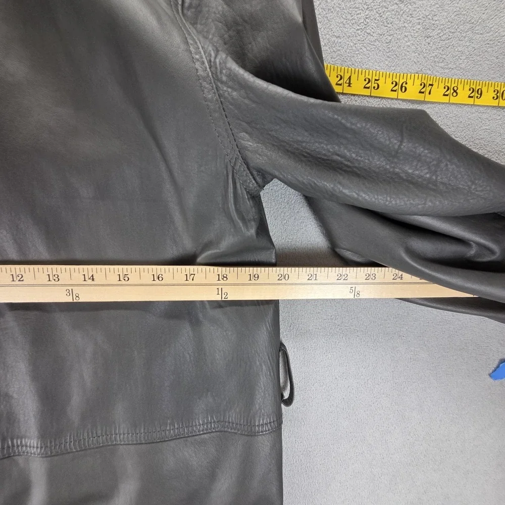 Vintage Burberrys Jacket Womens Gray Leather Long Overcoat Button Lined Trench - Picture 3 of 13